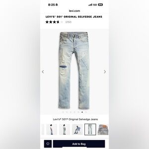 Levi's 501 Jeans, Men's, 32x32 Rare Happy To Be Here Destructed Hemp Selvedge